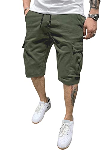 GORGLITTER Cargo Shorts Herren Cargoshort Kurze Hosen Sommer Cargo-Shorts Klassische Hose Freizeitshort mit Pattentasche Armeegrün XL von GORGLITTER