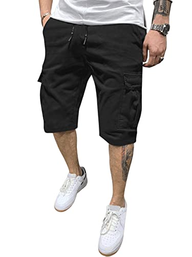 GORGLITTER Cargo Shorts Herren Cargoshort Kurze Hosen Sommer Cargo-Shorts Klassische Hose Freizeitshort mit Pattentasche Schwarz M von GORGLITTER