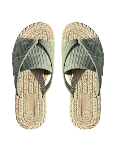GORGLITTER Sommer Sandalen Damen Bequem Zehentrenner Strand Sandaletten Flach Sandalen Elegant Sommerschuhe Boho Flip Flops Offene Sandalen Grün CN40 GORGLITTER Sommer Sandalen Damen Bequem Zehentrenner Strand Sandaletten Flach Sandalen Elegant Sommerschuhe Boho Flip Flops Offene Sandalen Grün CN40 von GORGLITTER