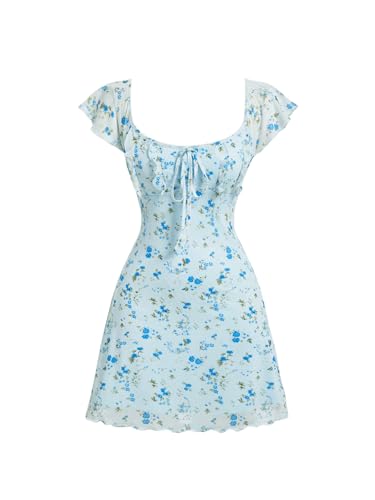 GORGLITTER Sommerkleid Damen Kurz Boho Kleid Mini Kleid Mit Blumen Elegant A Linien Kleid Rüschenkleid Minikleid Geblümtes Kleid Mit Knoten Blau S GORGLITTER Sommerkleid Damen Kurz Boho Kleid Mini Kleid Mit Blumen Elegant A Linien Kleid Rüschenkleid Minikleid Geblümtes Kleid Mit Knoten Blau S von GORGLITTER