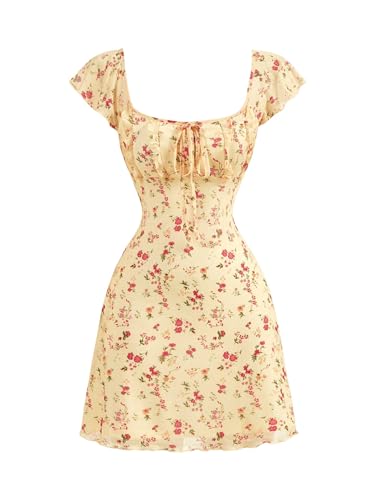 GORGLITTER Sommerkleid Damen Kurz Boho Kleid Mini Kleid Mit Blumen Elegant A Linien Kleid Rüschenkleid Minikleid Geblümtes Kleid Mit Knoten Gelb L GORGLITTER Sommerkleid Damen Kurz Boho Kleid Mini Kleid Mit Blumen Elegant A Linien Kleid Rüschenkleid Minikleid Geblümtes Kleid Mit Knoten Gelb L von GORGLITTER