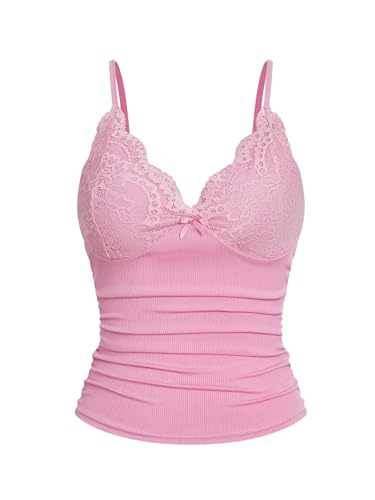 GORGLITTER Spaghettiträger Top Damen Elegant Camisole mit Spitzen Crop Tops Trägertop Untertop Spitzentop Croptop Rosa L GORGLITTER Spaghettiträger Top Damen Elegant Camisole mit Spitzen Crop Tops Trägertop Untertop Spitzentop Croptop Rosa L von GORGLITTER