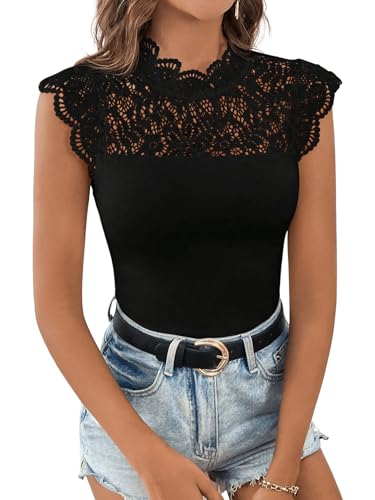 GORGLITTER Spitzen Body Bodysuit Damen Spitzenbody Elegant Blusebody Oberteile Flügelärmel Bodys von GORGLITTER