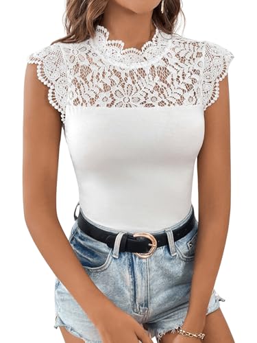 GORGLITTER Spitzen Body Bodysuit Damen Spitzenbody Elegant Blusebody Oberteile Flügelärmel Bodys von GORGLITTER