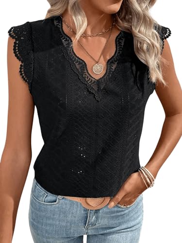 GORGLITTER Spitzenshirt Damen Elegant Sommershirt Mit Spitze Trachtenbluse Spitzen Oberteile Trachtenshirt Spitzentop Mit V-Ausschnitt Schwarz M GORGLITTER Spitzenshirt Damen Elegant Sommershirt Mit Spitze Trachtenbluse Spitzen Oberteile Trachtenshirt Spitzentop Mit V-Ausschnitt Schwarz M von GORGLITTER