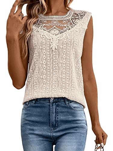 GORGLITTER Spitzenshirt Damen Schwarz Elegant Tank Top Mit Spitze Sommer Oberteile Locker Spitzentop Mit Guipure Spitzeneinsatz Aprikosenfarben M von GORGLITTER
