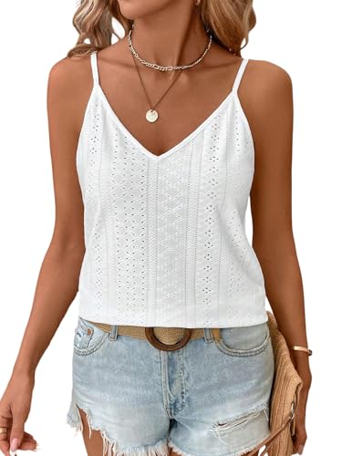 GORGLITTER Spitzentop Damen Elegant Blusentops Mit Spitze Blusenshirt Rückenfreies Oberteil Sommer Top Mit V Ausschnitt Boho Tops Weiß M von GORGLITTER