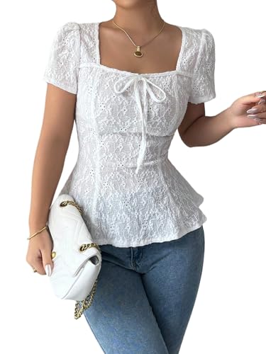 GORGLITTER Spitzentop Damen Elegant Tshirt Mit Spitze Blusentops Trachten Oberteil Mit Eckigem Ausschnitt Spitzenshirt Dirndlbluse Weiß S GORGLITTER Spitzentop Damen Elegant Tshirt Mit Spitze Blusentops Trachten Oberteil Mit Eckigem Ausschnitt Spitzenshirt Dirndlbluse Weiß S von GORGLITTER