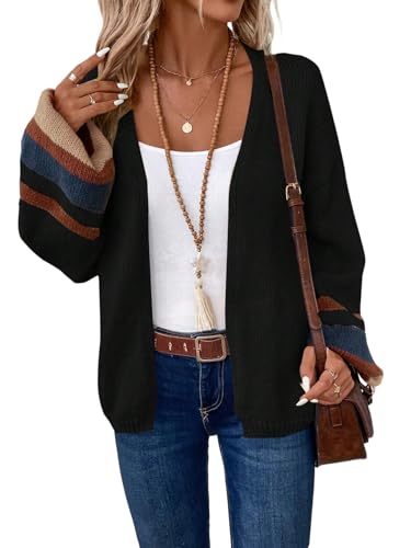 GORGLITTER Strickjacke Damen Elegant Strick Cardigan Damenstrickjacke Open Front Strickmantel Casual Bequem Schulterjacke Freizeitjacke Schwarz L von GORGLITTER