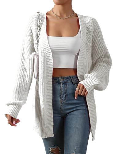 GORGLITTER Strickjacke Damen Lang Cardigan Langarm Strickmantel Winter Pullover Offen Front Strickpullover Jacke Casual Outfit Weiß S GORGLITTER Strickjacke Damen Lang Cardigan Langarm Strickmantel Winter Pullover Offen Front Strickpullover Jacke Casual Outfit Weiß S von GORGLITTER