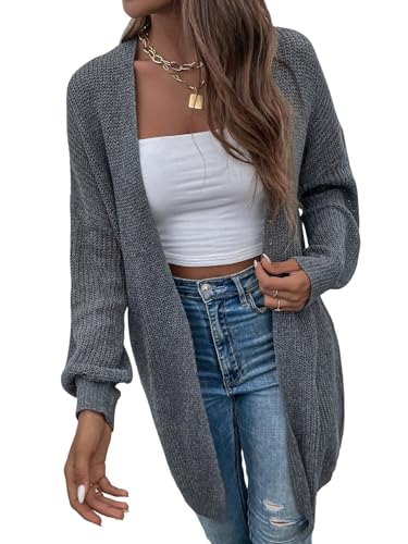 GORGLITTER Strickjacke Damen Lang Vorne Offen Strickmantel Einfarbig Langarm Strickpullover mit V-Ausschnitt Gestrickt Locker Cardigan Herbst Winter Grau XS GORGLITTER Strickjacke Damen Lang Vorne Offen Strickmantel Einfarbig Langarm Strickpullover mit V-Ausschnitt Gestrickt Locker Cardigan Herbst Winter Grau XS von GORGLITTER