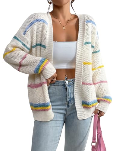 GORGLITTER Strickjacke Damen Langarm Elegant Open Front Strick Cardigan Streifen Herbstjacke Kurz Strickpullover Gestrickt Strickmantel Beige S GORGLITTER Strickjacke Damen Langarm Elegant Open Front Strick Cardigan Streifen Herbstjacke Kurz Strickpullover Gestrickt Strickmantel Beige S von GORGLITTER