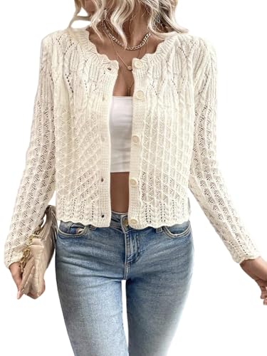 GORGLITTER Strickjacke Damen Leichte Langarm Jacke Vorne Offen Cardigan Herbstjacke Elegant Strickpullover Kurz Übergangsjacke Strickmantel Beige XL GORGLITTER Strickjacke Damen Leichte Langarm Jacke Vorne Offen Cardigan Herbstjacke Elegant Strickpullover Kurz Übergangsjacke Strickmantel Beige XL von GORGLITTER