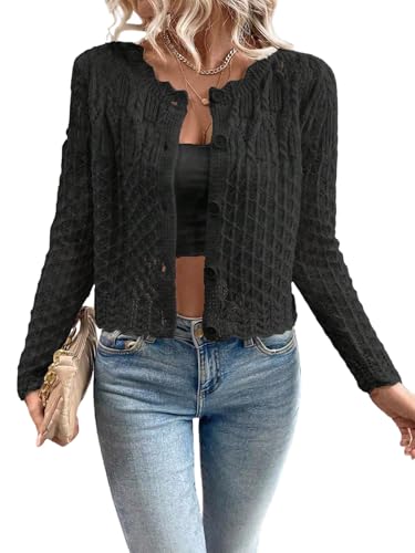 GORGLITTER Strickjacke Damen Leichte Langarm Jacke Vorne Offen Cardigan Herbstjacke Elegant Strickpullover Kurz Übergangsjacke Strickmantel Schwarz XL GORGLITTER Strickjacke Damen Leichte Langarm Jacke Vorne Offen Cardigan Herbstjacke Elegant Strickpullover Kurz Übergangsjacke Strickmantel Schwarz XL von GORGLITTER