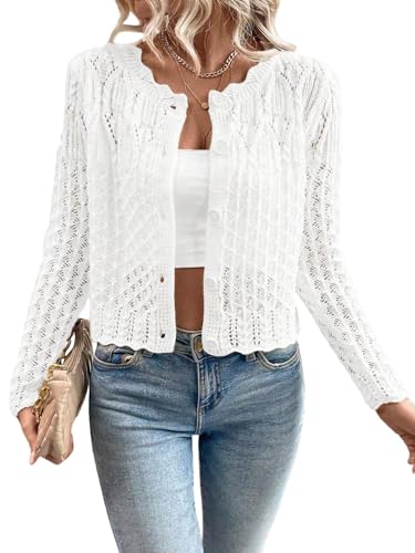 GORGLITTER Strickjacke Damen Leichte Langarm Jacke Vorne Offen Cardigan Herbstjacke Elegant Strickpullover Kurz Übergangsjacke Strickmantel Weiß S GORGLITTER Strickjacke Damen Leichte Langarm Jacke Vorne Offen Cardigan Herbstjacke Elegant Strickpullover Kurz Übergangsjacke Strickmantel Weiß S von GORGLITTER