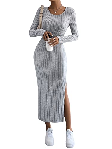 GORGLITTER Strickkleid Damen Winter Kleid Langarm Kleid Mit Schlitz Maxikleid Elegant Herbst Kleid Lang Pulloverkleid von GORGLITTER