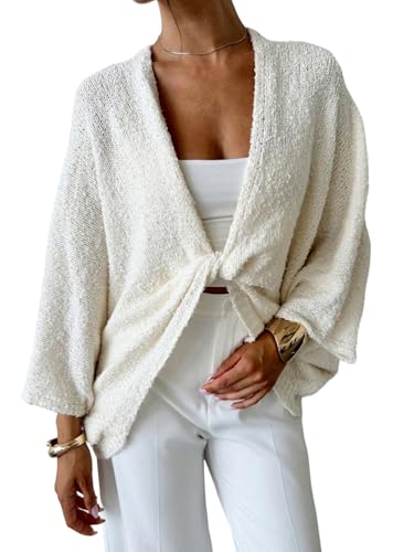 GORGLITTER Strickpullover Damen Elegant Oversize Pullover mit Fledermaus Stricken Pullover V-Neck Casual Langarm Pulli Locker Winterpullover Aprikosenfarben M von GORGLITTER