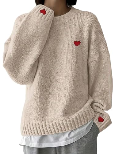 GORGLITTER Strickpullover Damen Langarm Pullover Oversized Strickpulli Rundhals Puli Winterpullover Strick Langarmshirt Aprikosenfarben M von GORGLITTER