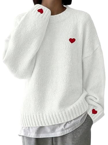 GORGLITTER Strickpullover Damen Langarm Pullover Oversized Strickpulli Rundhals Puli Winterpullover Strick Langarmshirt Weiß L GORGLITTER Strickpullover Damen Langarm Pullover Oversized Strickpulli Rundhals Puli Winterpullover Strick Langarmshirt Weiß L von GORGLITTER