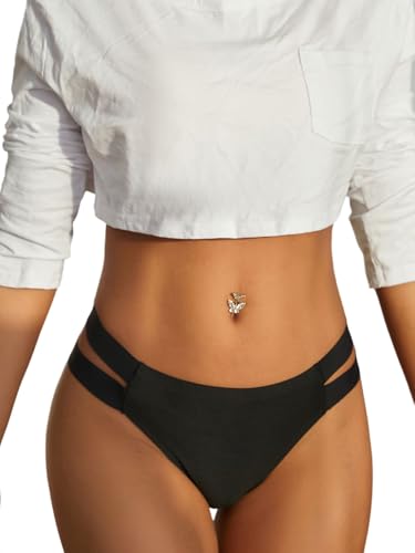 GORGLITTER String Tanga Damen Elastizität Slips Bequem Nahtlose Höschen Unterwäsche Atmungsaktiv Unterhosen Thong Underwear Schwarz S von GORGLITTER