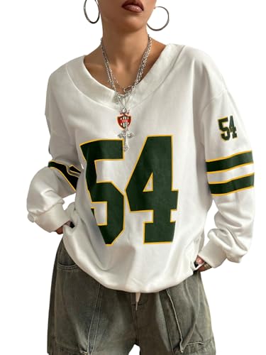 GORGLITTER Sweatshirt Damen Y2K Jersey Pullover Langarm Oberteil mit V-Ausschnitt Locker Langarmshirt Casualshirt Herbst Outfits Grün XS von GORGLITTER