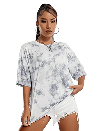 GORGLITTER T-Shirt Damen Oversized Kurzarm Shirt Lang Sommer Oberteile Batik Shirt Oversize Streetwear Y2k Top Sweatshirt Weiß S von GORGLITTER