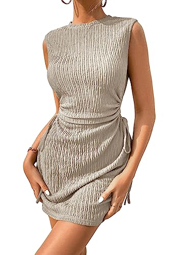 GORGLITTER Tank Kleid Damen Cut Out Kleid Sommer Kleid Mit Raffung Minikleid Sexy Kurz Eng Ärmelloses Kleid Figurbetonte Kleider Aprikosenfarben XS von GORGLITTER