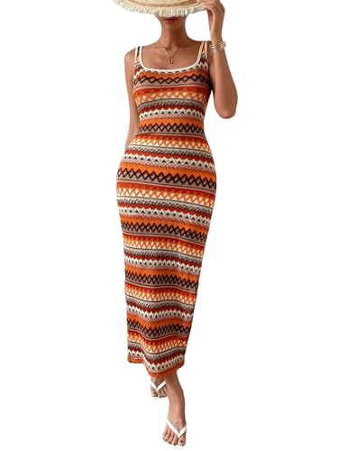 GORGLITTER Tank Kleid mit Vielfarbig Damen Sommerkleid Langes Elegant Freizeitkleid mit Schlitz Sommer Strandkleid Orange L von GORGLITTER