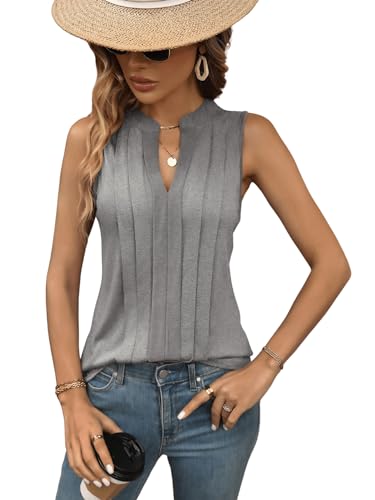 GORGLITTER Tank Top Ärmellos Oberteil Damen Elegant Tops Casual Office Tanktop Untershirt mit V-Ausschnitt Hellgrau L von GORGLITTER