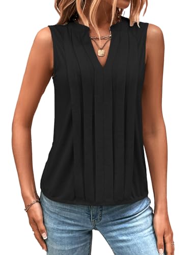 GORGLITTER Tank Top Ärmellos Oberteil Damen Elegant Tops Casual Office Tanktop Untershirt mit V-Ausschnitt Schwarz M von GORGLITTER