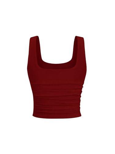 GORGLITTER Tank Top Damen Mit Integriertem BH Tanktops Crop Tops Mit Eckigem Ausschnitt Sommertop Basic Top Mit Breiten Trägern Bordeaux XS GORGLITTER Tank Top Damen Mit Integriertem BH Tanktops Crop Tops Mit Eckigem Ausschnitt Sommertop Basic Top Mit Breiten Trägern Bordeaux XS von GORGLITTER