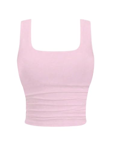 GORGLITTER Tank Top Damen Mit Integriertem BH Tanktops Crop Tops Mit Eckigem Ausschnitt Sommertop Basic Top Mit Breiten Trägern Rosa XS GORGLITTER Tank Top Damen Mit Integriertem BH Tanktops Crop Tops Mit Eckigem Ausschnitt Sommertop Basic Top Mit Breiten Trägern Rosa XS von GORGLITTER