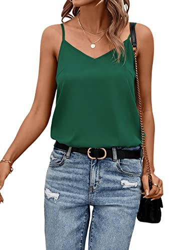 GORGLITTER Top Mit Twist Damen Rückenfrei Oberteil Cami Shirt Sommer Top Locker Spaghettiträger Top Dunkelgrün M von GORGLITTER