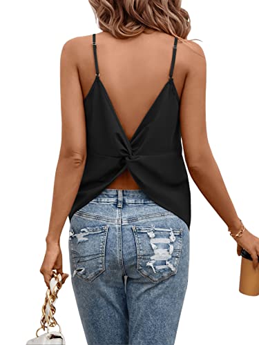 GORGLITTER Top Mit Twist Damen Rückenfrei Oberteil Cami Shirt Sommer Top Locker Spaghettiträger Top Schwarz L von GORGLITTER