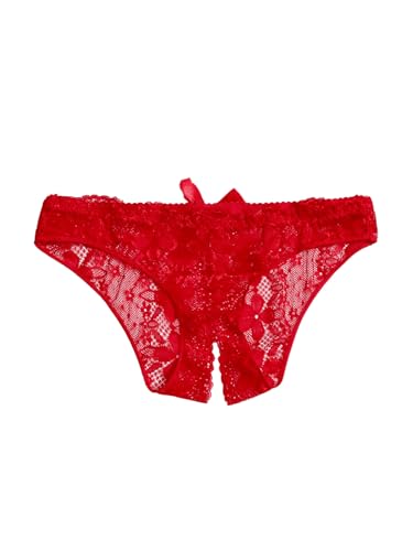 GORGLITTER Unterhose Damen Mit Spitze Sexy Dessous Ouvert Erotische Unterwäsche Höschen Im Schritt Offen Damenwäsche Rot M von GORGLITTER