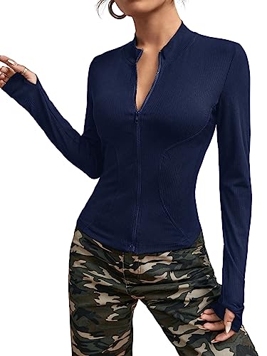 GORGLITTER Y2k Jacke Damen Laufjacke Mit Reißverschluss Langarm Jacke Slim Fit Jacket Langarmshirt Mit Stehkragen Blau XS von GORGLITTER