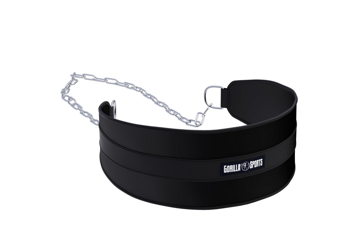 GORILLA SPORTS Dip-Gürtel Gewichthebergürtel - mit Kette, 2 Karabiner, Nylon Weightlifting Belt (1-St) bis 100kg von GORILLA SPORTS