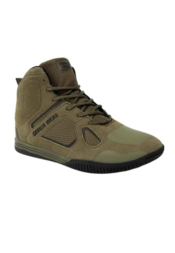 Gorilla Wear Bodybuilding Fitness Schuh Troy High Tops - Armeegrün - Sport Freizeit Alltag Training Workout Schnürsenkel mit Logo Bequem Extra Starker Halt für Herren, 43 von Gorilla Wear