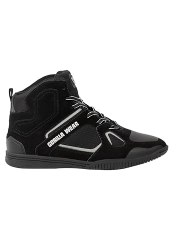 Gorilla Wear Bodybuilding Schuhe Troy High Tops - Schwarz/Grau - Sport Freizeit Alltag Training Workout Schnürsenkel mit Logo Bequem Extra Starker Halt für Herren, 42 von Gorilla Wear