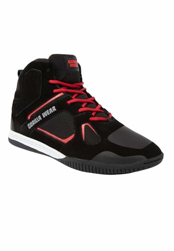 Gorilla Wear Bodybuilding Schuhe Troy High Tops - Schwarz/Rot - Sport Freizeit Alltag Training Workout Schnürsenkel mit Logo Bequem Extra Starker Halt für Herren, 41 von Gorilla Wear