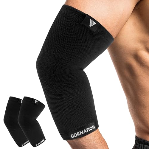 GORNATION Ellenbogenbandage, Tennisarm bandage für Damen & Herren, elastische Arm Bandagen, Ellenbogenschoner für Sport, Elbow Sleeves für Calisthenics, Bodybuilding, Fitness - 1 Paar, Schwarz, S GORNATION Ellenbogenbandage, Tennisarm bandage für Damen & Herren, elastische Arm Bandagen, Ellenbogenschoner für Sport, Elbow Sleeves für Calisthenics, Bodybuilding, Fitness - 1 Paar, Schwarz, S von GORNATION