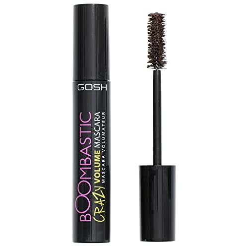 GOSH Boombastic Crazy Mascara für extremes Volumen & lange Wimpern I Volumen-Wimperntusche mit präzisem Bürstenkopf I Wimpern ohne Klumpen I hautverträglich & parfümfrei I 005 Chocolate Brown von GOSH