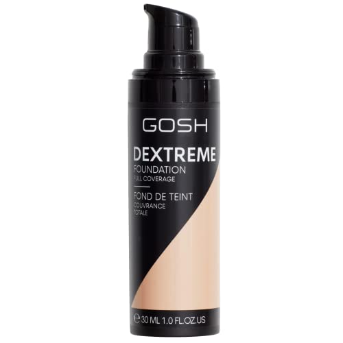 GOSH Dextreme Full Coverage Foundation 30ml I flüssiges, feuchtigkeitsspendendes Make-up für makellosen Teint I veganes Gesichts-Makeup mit hoher Deckkraft I Pickel & Augenringe abdecken I 002 Ivory von GOSH