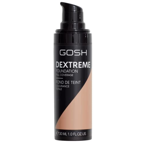 GOSH Dextreme Full Coverage Foundation 30ml I flüssiges, feuchtigkeitsspendendes Make-up für makellosen Teint I veganes Gesichts-Makeup mit hoher Deckkraft I Pickel & Augenringe abdecken (004 Natural) von GOSH