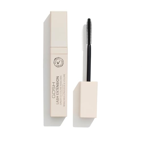 GOSH Lash Extension Mascara Schwarz I Wimperntusche für extra Länge & maximales Volumen mit integriertem Spiegel für unterwegs I Wischfeste Maskara - vegan, parfümfrei & allergiezertifiziert von GOSH