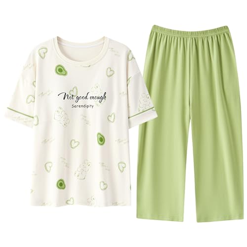 GOSO 2pcs Mädchen PJS Pyjamas Set Kurze Ärmel 3/4 Länge Capri Länge Loungewear Set Nachtwäsche für Sommer/Frühling, atmungsaktiv niedlich Schlafanzug Set für Teenager Mädchen von GOSO
