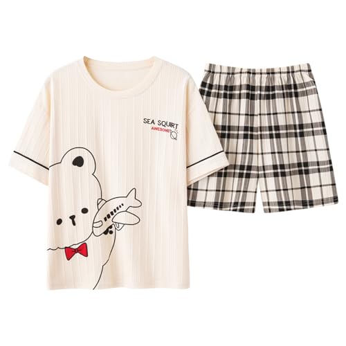 GOSO 2pcs Pyjamas für Mädchen Baumwolle Kurze Ärmel Shorts gedruckt lässig niedlich Sleepwear Tops & Hosen Pyjamas Set für Teenager-Mädchen für den Sommer von GOSO