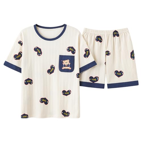 GOSO 2pcs Pyjamas für Mädchen Baumwolle Kurze Ärmel Shorts gedruckt lässig niedlich Sleepwear Tops & Hosen Pyjamas Set für Teenager-Mädchen für den Sommer von GOSO
