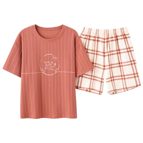 GOSO 2pcs Pyjamas für Mädchen Baumwolle Kurze Ärmel Shorts gedruckt lässig niedlich Sleepwear Tops & Hosen Pyjamas Set für Teenager-Mädchen für den Sommer von GOSO