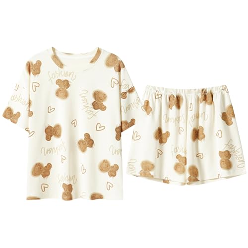 GOSO 2pcs Sommer Pyjamas Set für Mädchen Baumwolle Kurze Ärmel Shorts gedruckt lässig niedlich Sleepwear Tops & Hosen Pyjamas Set für Teenager-Mädchen von GOSO